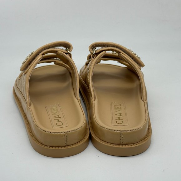 CHANEL 24P 2024 Quilted Leather CC Logo Flat Slide Dad Sandals Shoes Beige - Picture 10 of 16